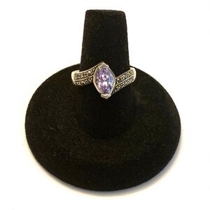 Sterling Silver Simulated Amethyst and Marcasite Ring Size 8